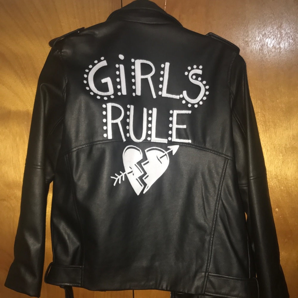 Zara “Girls Rule” Faux Leather Moto Jacket